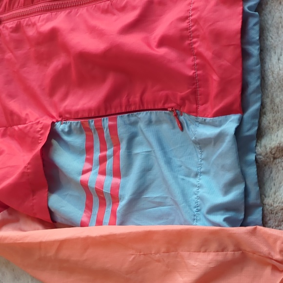 Adidas Logo Windbreaker Color Block Red Peach Track Nylon Jacket Size M Vented - Picture 5 of 7
